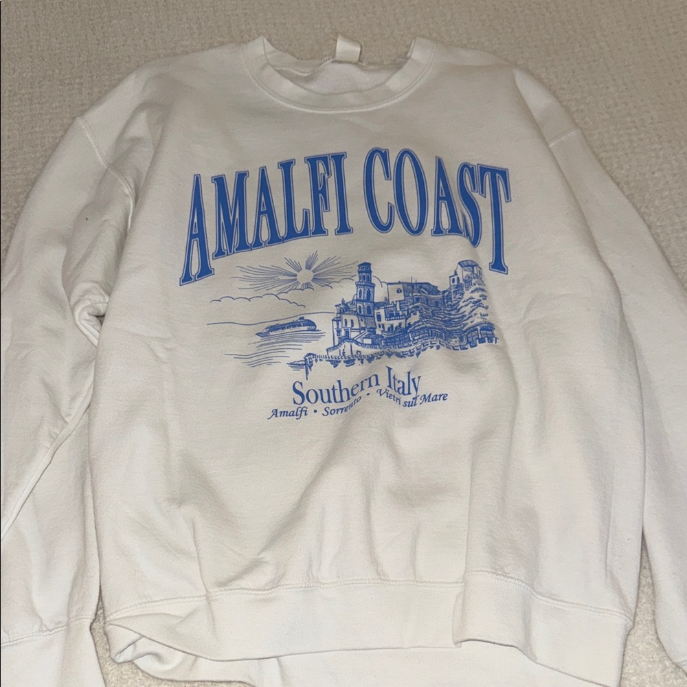 Altar'd State White and Blue Amalfi Coast Crewneck Sweater